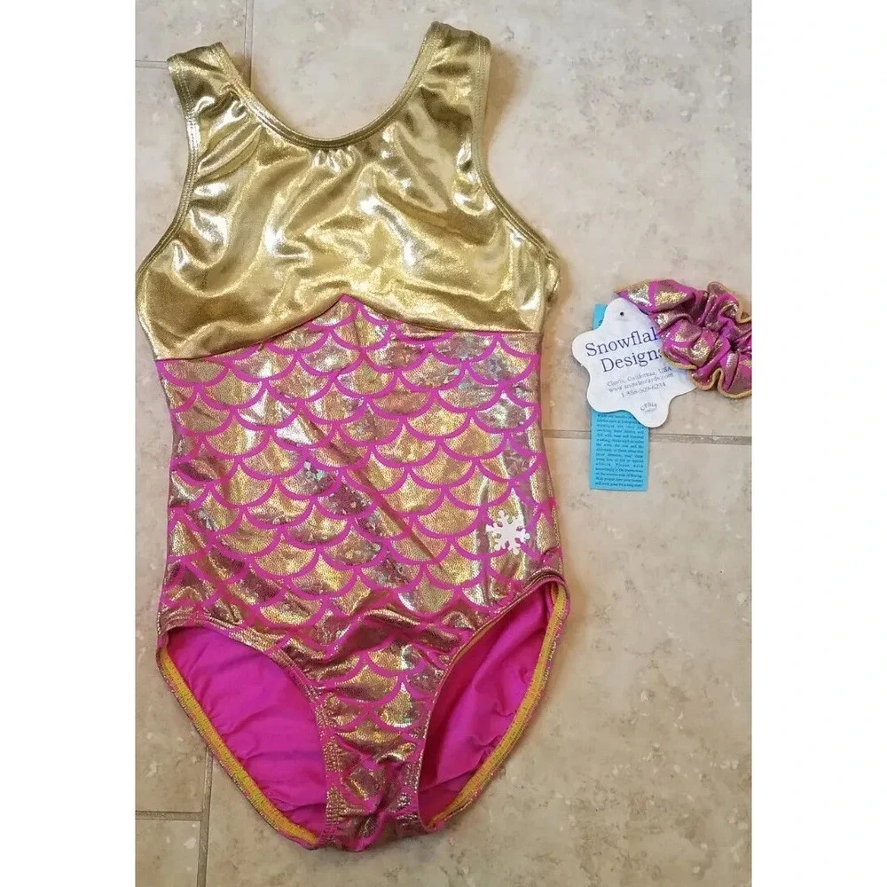 Snowflake Designs Pink Gold Sea Mermaid Gymnastic Dance Leotard Adult XS NEW‎